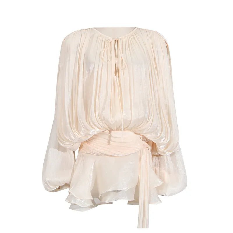Chiffon Tie Neck Long Sleeve Mini Dress - Bela Fils BoutiqueBela Fils Boutique